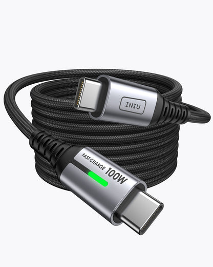 INIU D5CC 100W USB C to USB C Cable, Black braided cable for fast charging