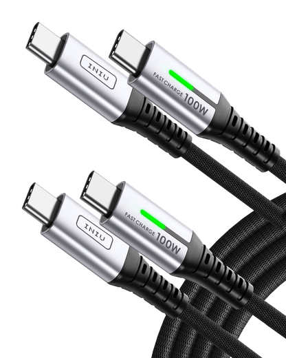 INIU D5CC USB C to C Cable 100W - Black USB C charging cables with 100W Fast Charge and green indicator