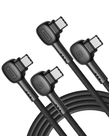 INIU D6CC 90° Design USB C Cable, Black with 90-degree design, FlyWeave nylon, INIU logo