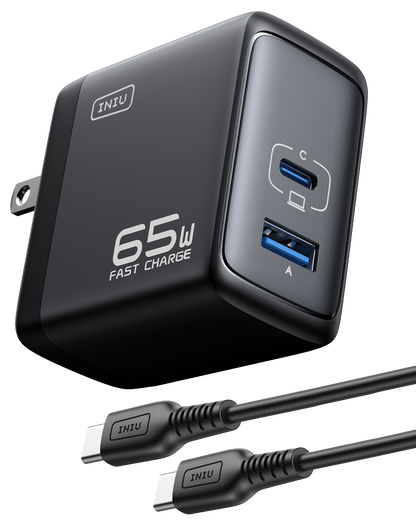 INIU I625 65W USB A+C Ports Wall Charger, GaN Material