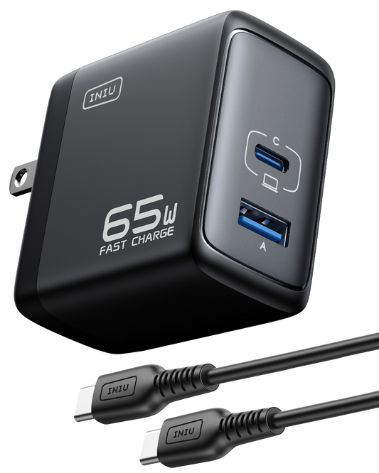 INIU I625 65W USB A+C Ports Wall Charger, GaN Material