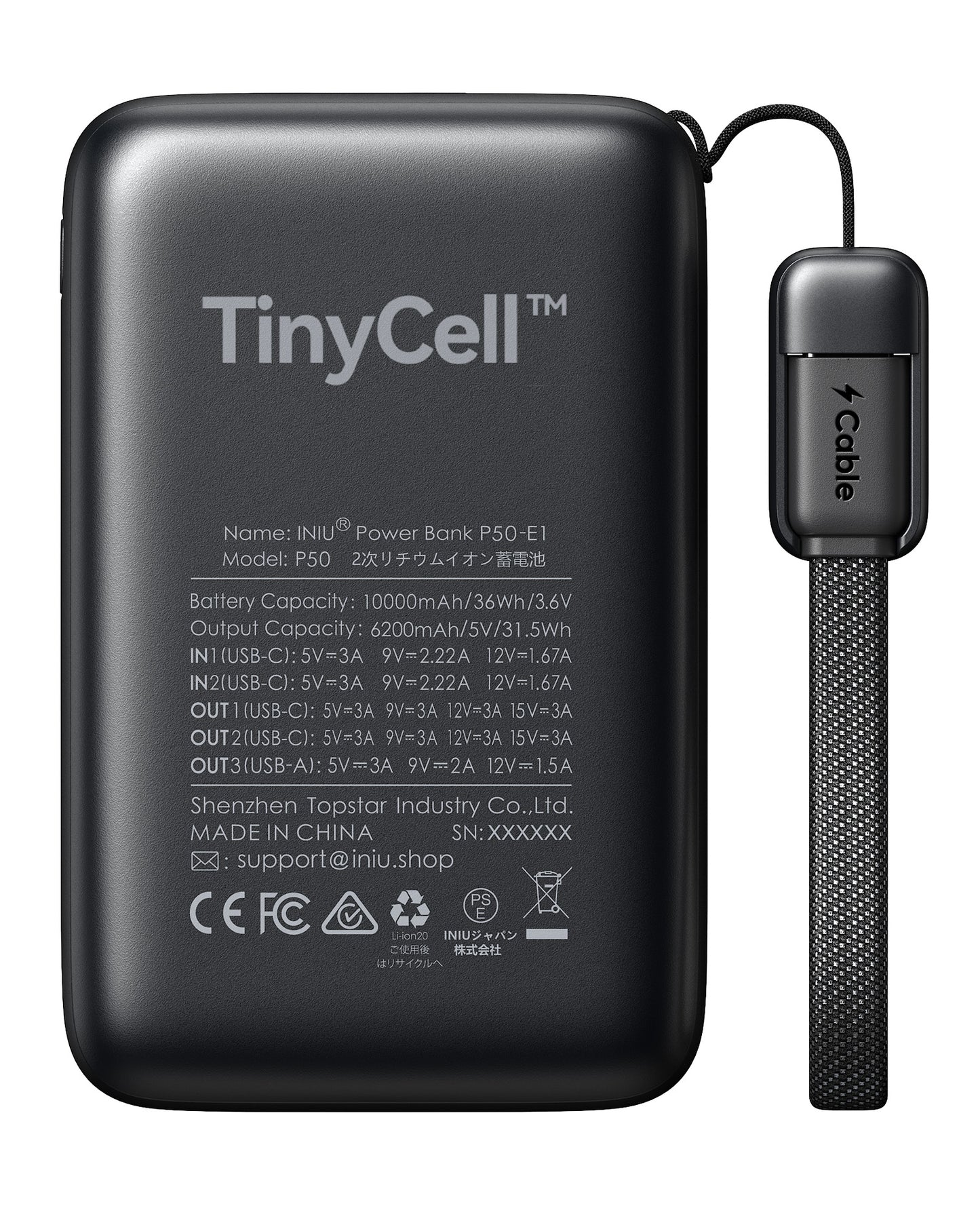 INIU Powerbank Carry P50-E1 45 W, najmniejszy, 10 000 mAh