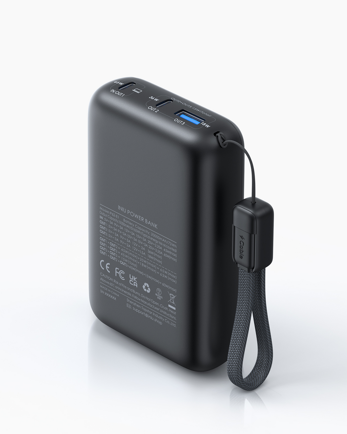 INIU 20000mAh 65W power bank ports detail, Black Friday power bank sale for tech gifts.