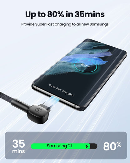 INIU D6CC - Super Fast Charging USB C Cable. Charges Samsung S21 to 80% in 35 minutes.