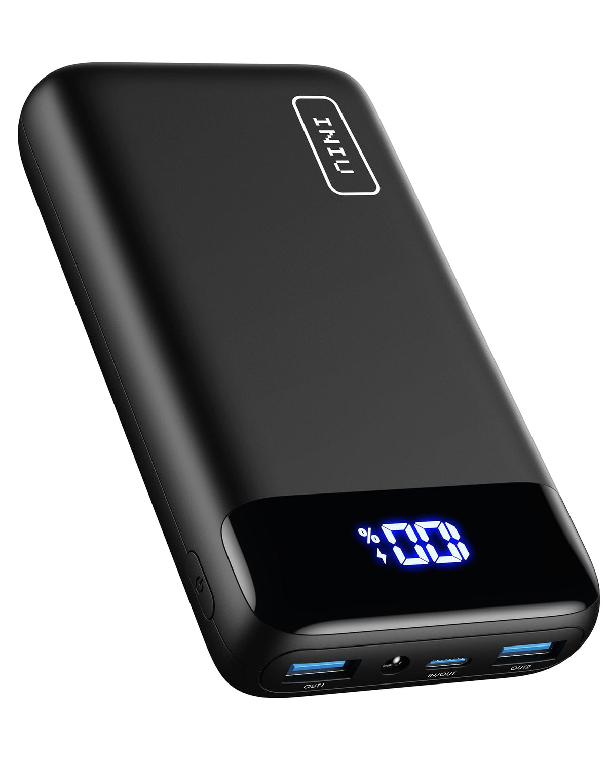 INIU MegaPower 22.5W 20000mAh Power Bank - Black, Digital Display Showing Battery Percentage